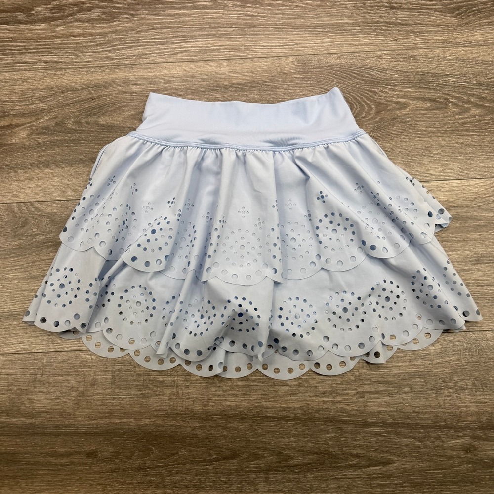Aerie Skort Womens Small Light Blue Laser Cut Ruffle Stretch Mini Tennis Lined